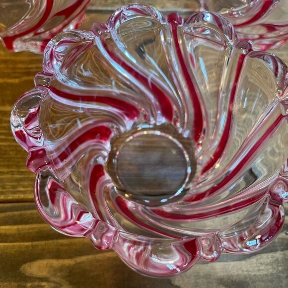 1980’s Vintage Peppermint Crystal Swirl Decorative Bowls Candle Holders Etc - Picture 9 of 15